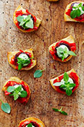 Chorizo, Roast Pepper and Basil Cream Crostini