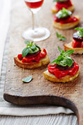 Chorizo, Roast Pepper and Basil Cream Crostini